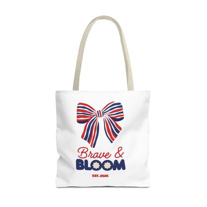 Brave & Bloom Patriotic Bow Tote Bag — Red, White & Blue Floral Accent