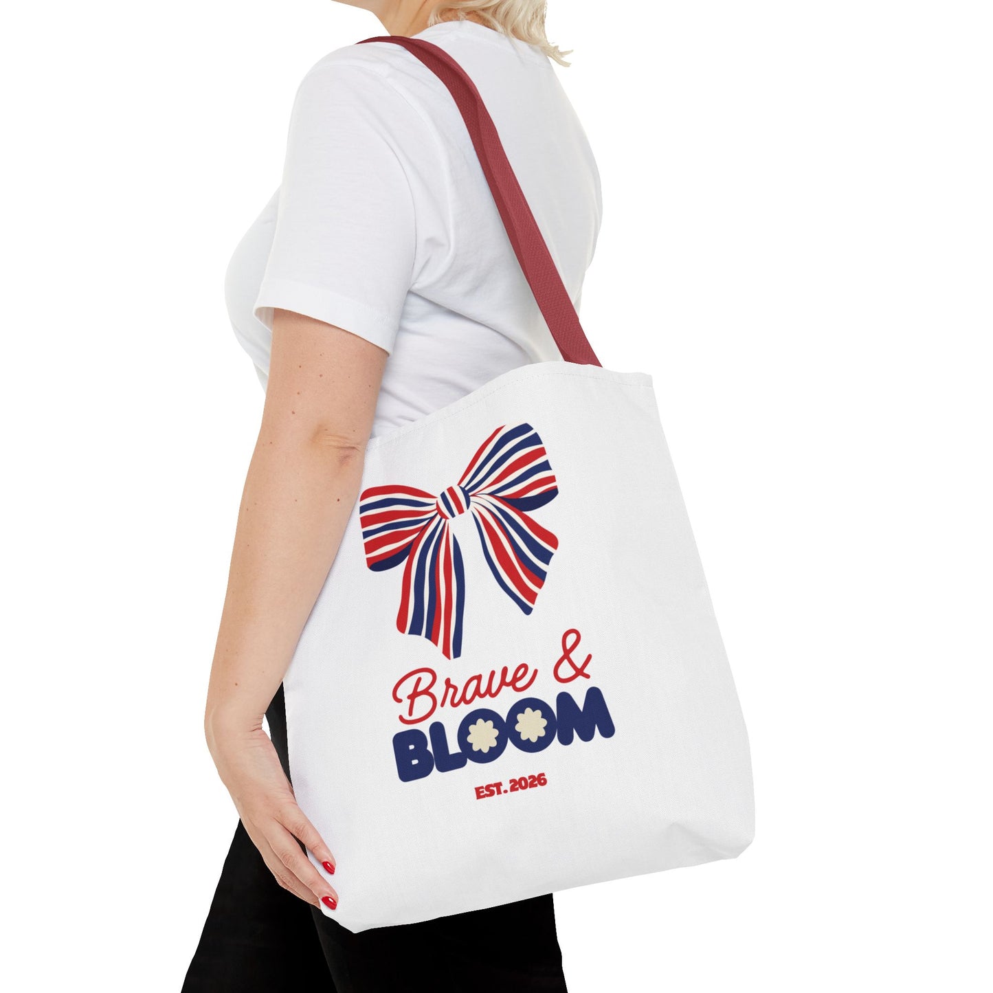Brave & Bloom Patriotic Bow Tote Bag — Red, White & Blue Floral Accent