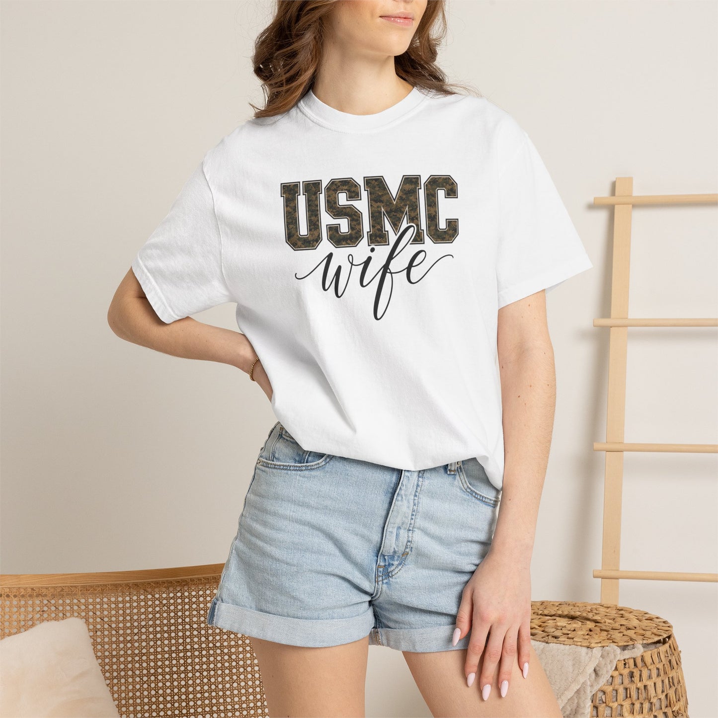 USMC Wife T-Shirt - Camo Print Military Spouse Tee