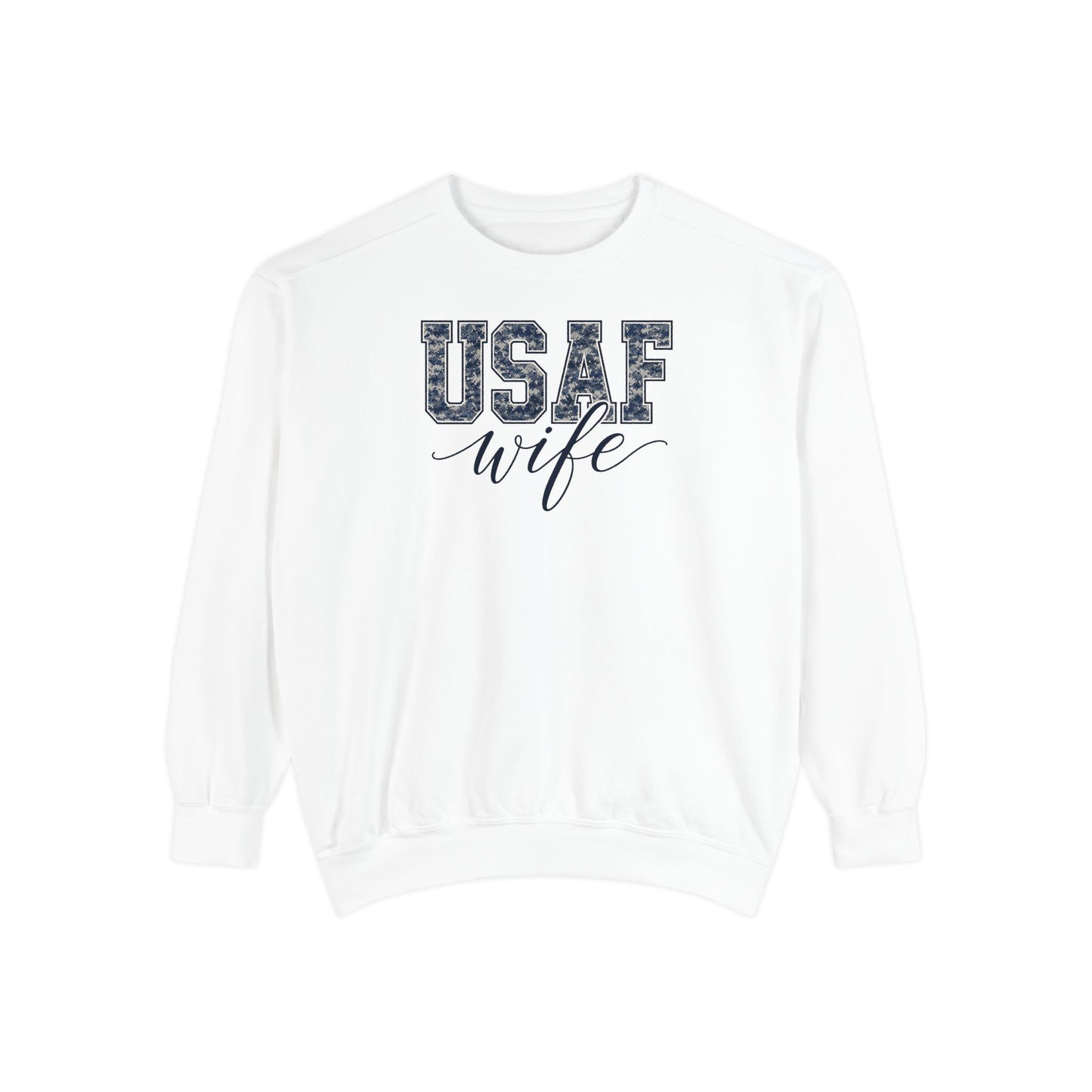 USAF Wife Sweatshirt — Camo Print Military Spouse Crewneck