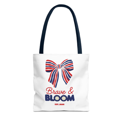 Brave & Bloom Patriotic Bow Tote Bag — Red, White & Blue Floral Accent