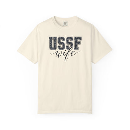 USSF Wife T-Shirt - Camo Print Military Spouse Tee
