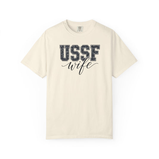 USSF Wife T-Shirt - Camo Print Military Spouse Tee