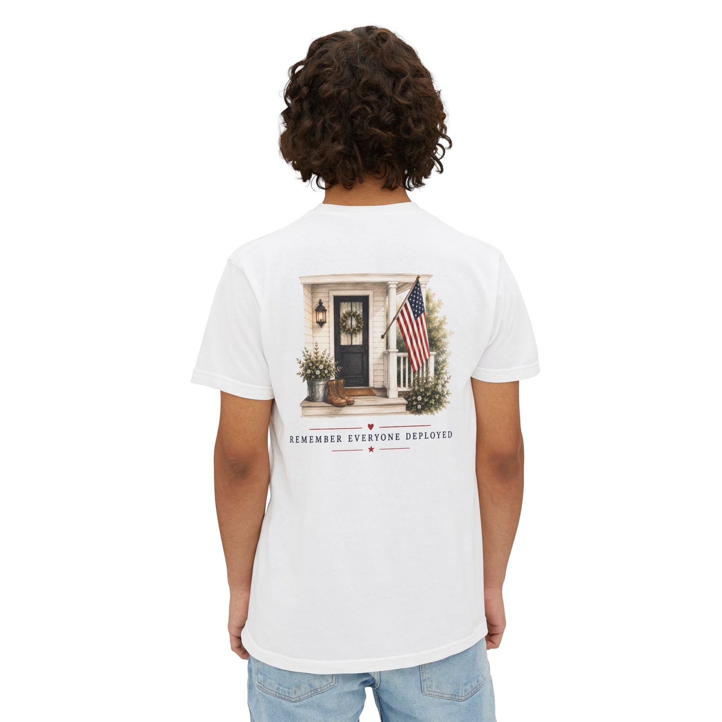 "Remember Everyone Deployed" Patriotic Front Porch Pocket Tee