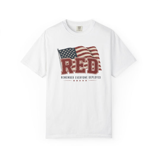 RED “Remember Everyone Deployed” T-Shirt — American Flag Patriotic Tee