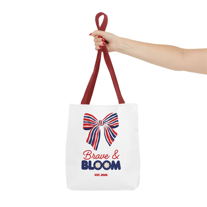 Brave & Bloom Patriotic Bow Tote Bag — Red, White & Blue Floral Accent