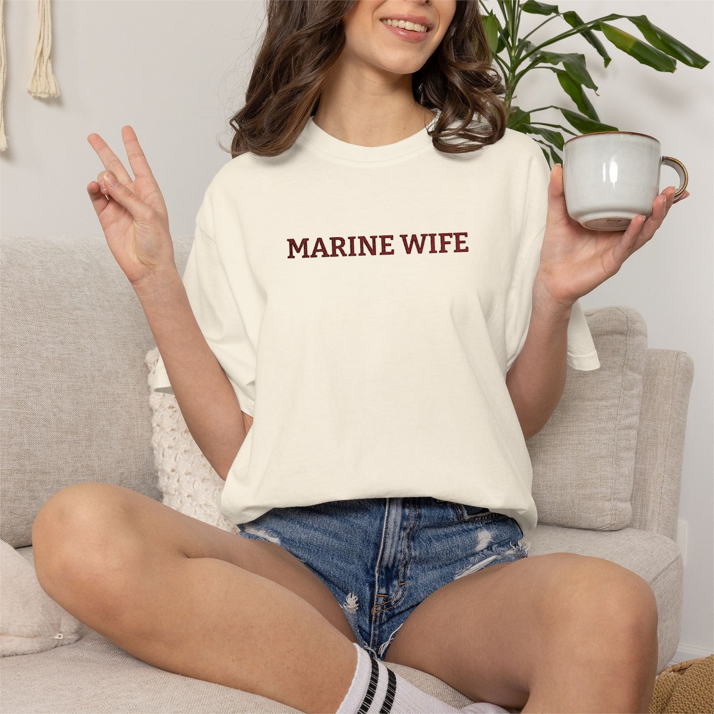 Marine Wife Embroidered T-Shirt — Military Spouse Tee