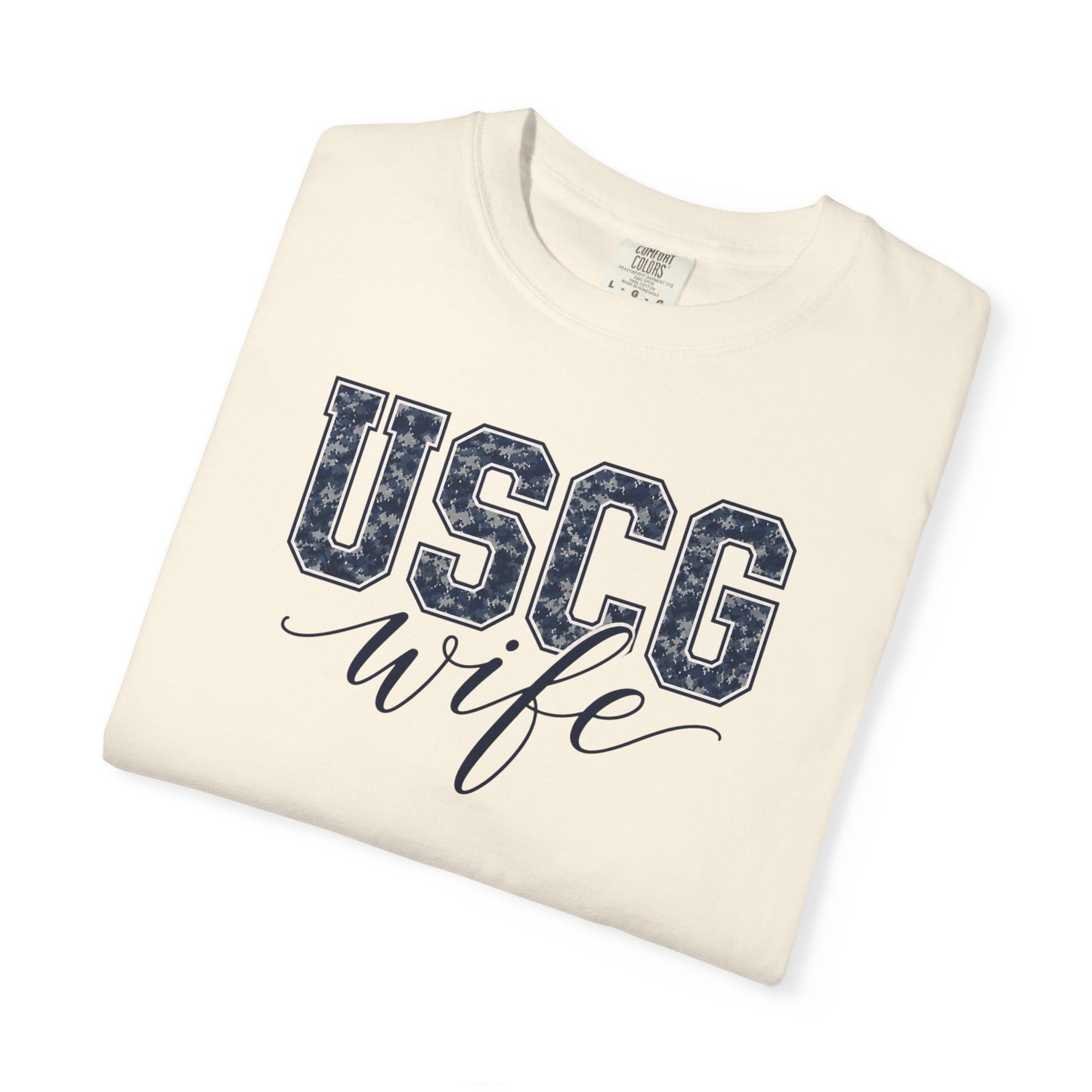USCG Wife T-Shirt - Camo Print Military Spouse Tee