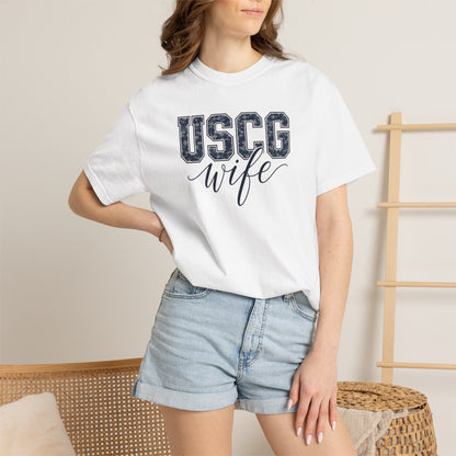USCG Wife T-Shirt - Camo Print Military Spouse Tee
