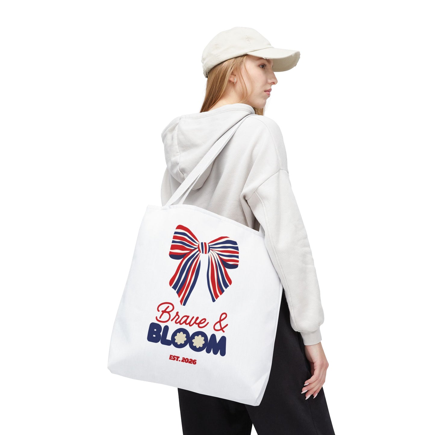 Brave & Bloom Patriotic Bow Tote Bag — Red, White & Blue Floral Accent