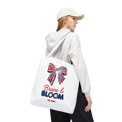 Brave & Bloom Patriotic Bow Tote Bag — Red, White & Blue Floral Accent