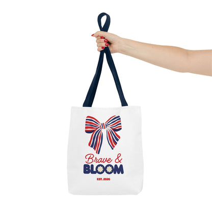 Brave & Bloom Patriotic Bow Tote Bag — Red, White & Blue Floral Accent