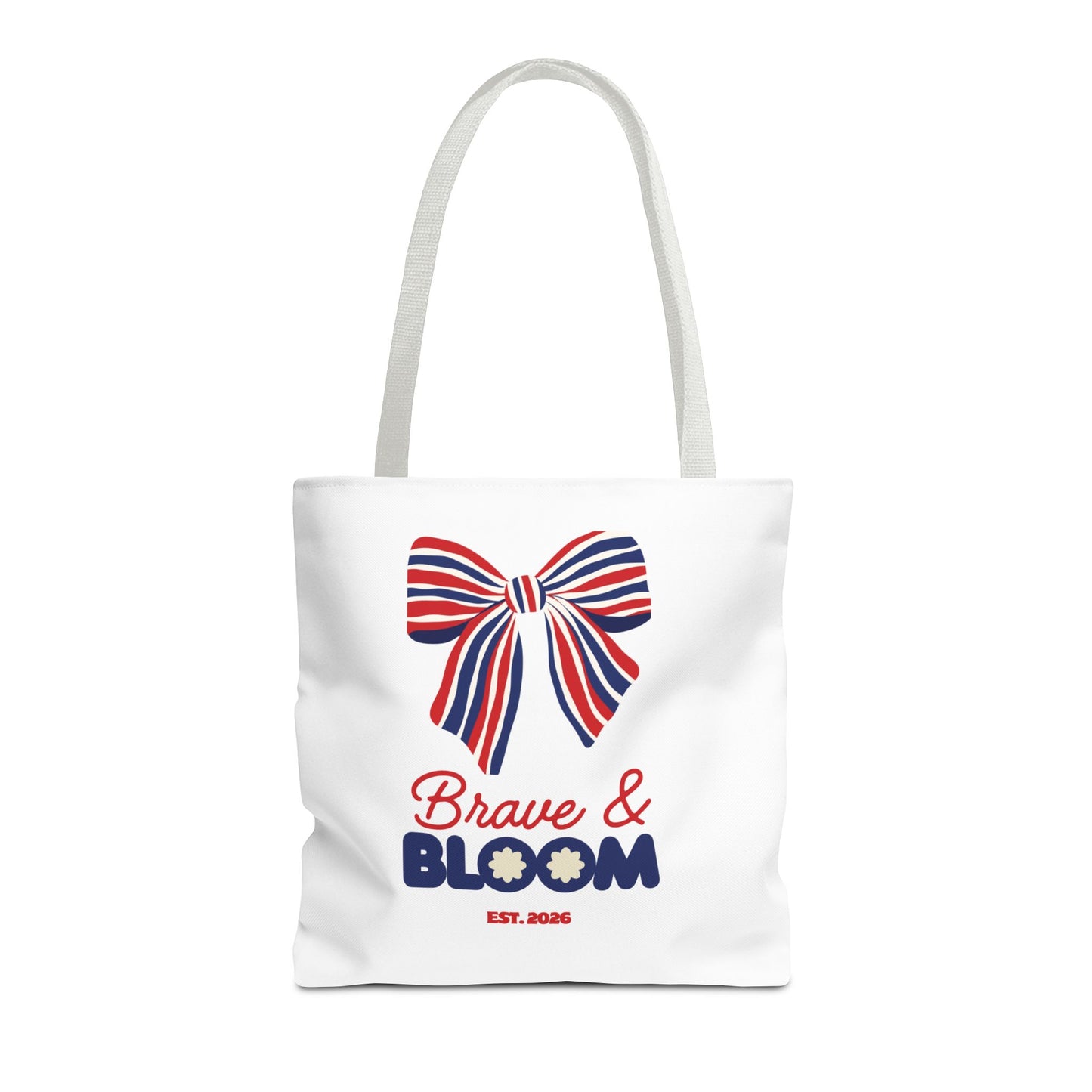 Brave & Bloom Patriotic Bow Tote Bag — Red, White & Blue Floral Accent