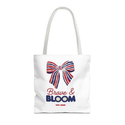 Brave & Bloom Patriotic Bow Tote Bag — Red, White & Blue Floral Accent