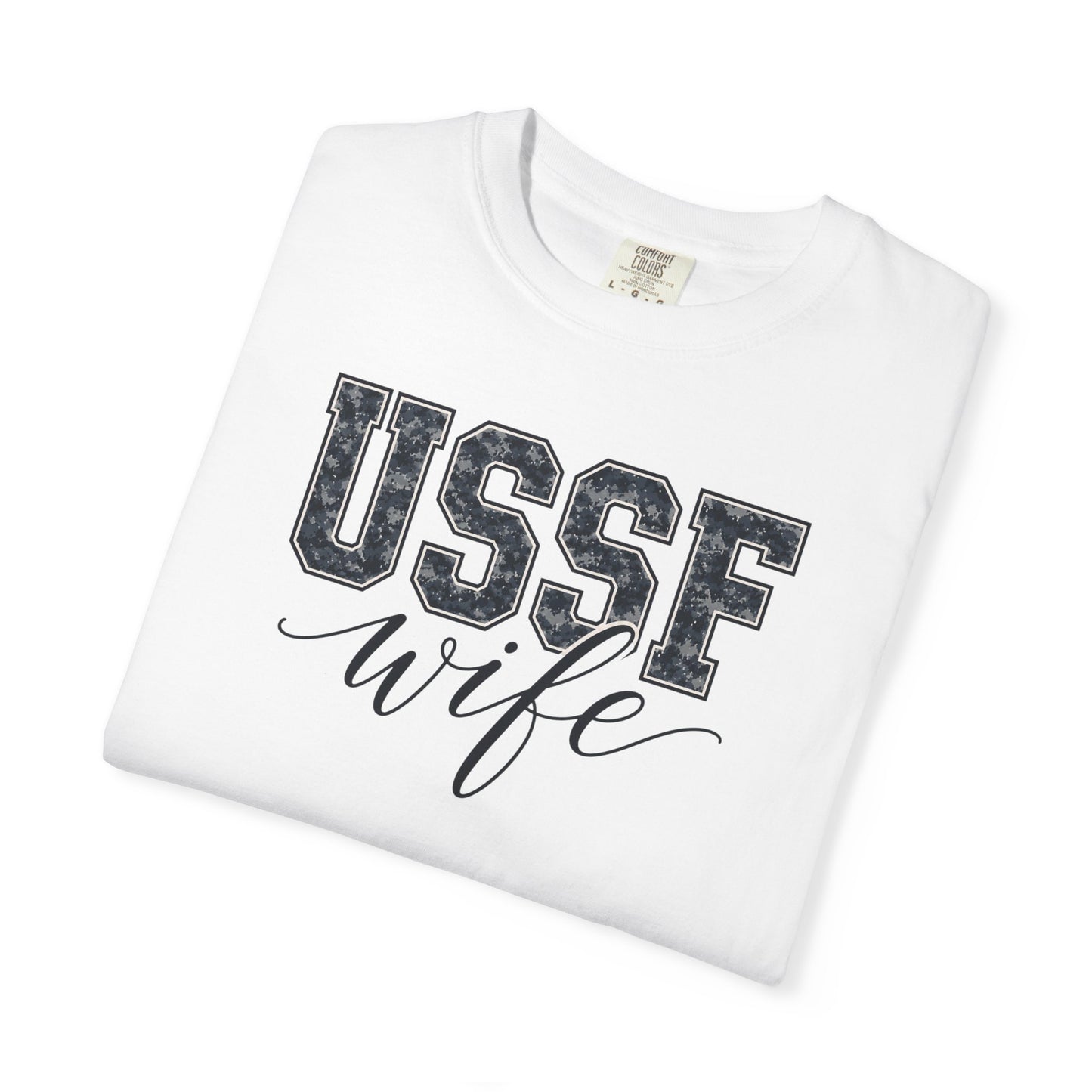 USSF Wife T-Shirt - Camo Print Military Spouse Tee