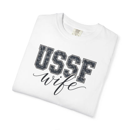 USSF Wife T-Shirt - Camo Print Military Spouse Tee