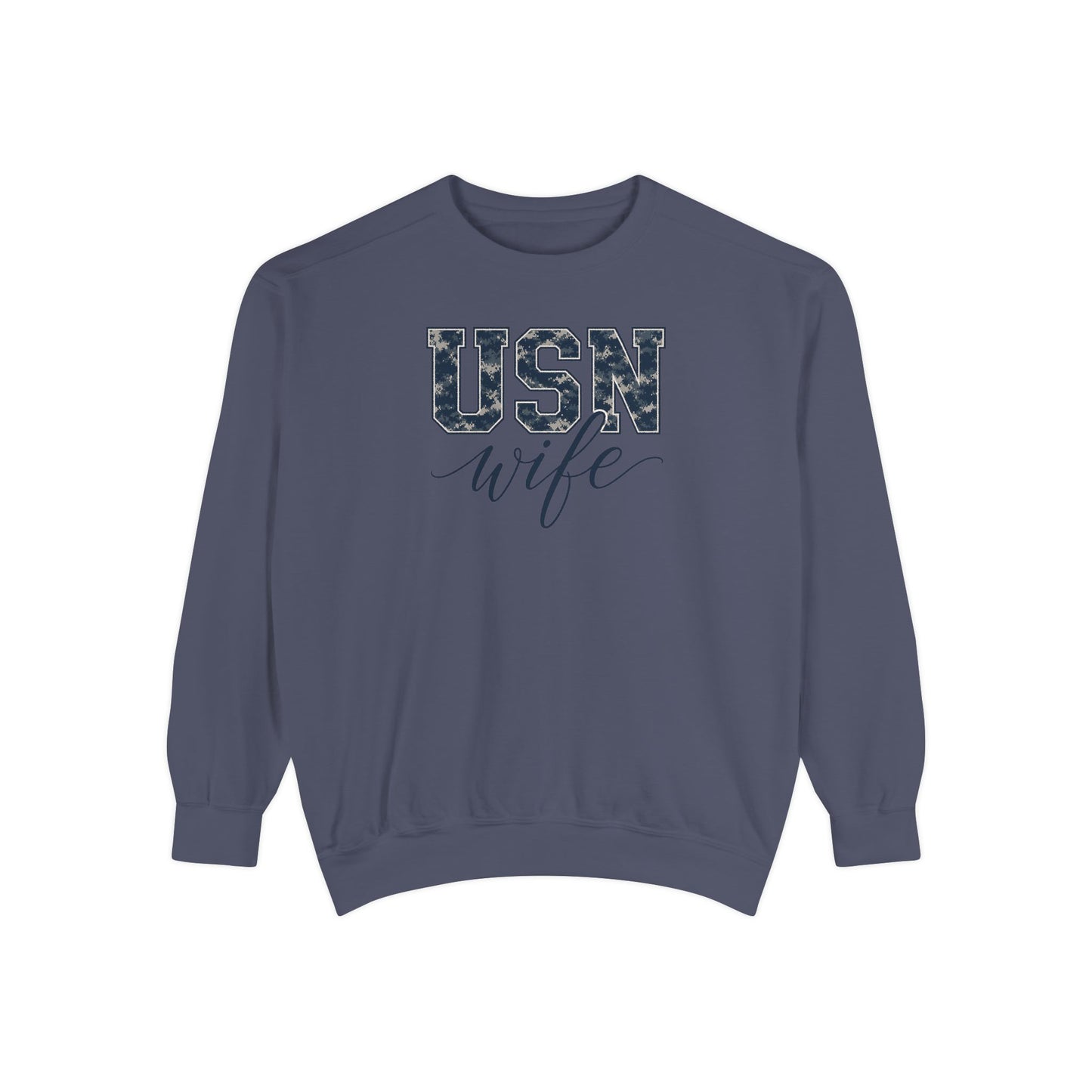 USN Wife Sweatshirt - Blue Camo Print Military Spouse Crewneck