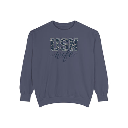 USN Wife Sweatshirt - Blue Camo Print Military Spouse Crewneck