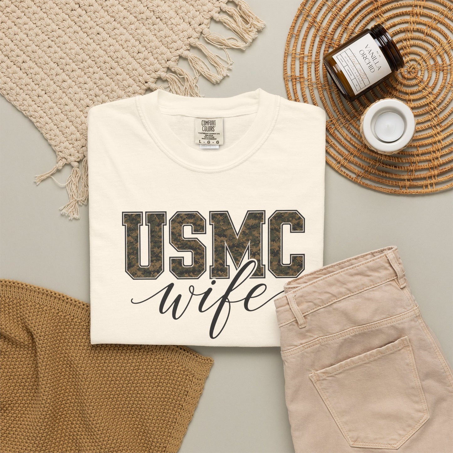 USMC Wife T-Shirt - Camo Print Military Spouse Tee