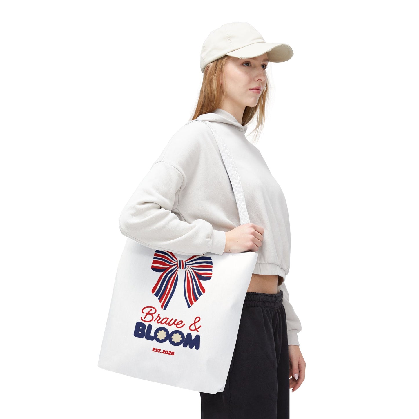 Brave & Bloom Patriotic Bow Tote Bag — Red, White & Blue Floral Accent
