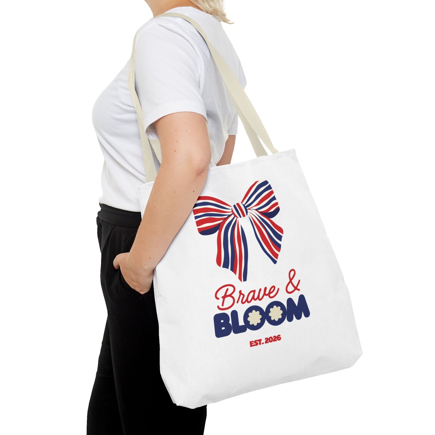 Brave & Bloom Patriotic Bow Tote Bag — Red, White & Blue Floral Accent