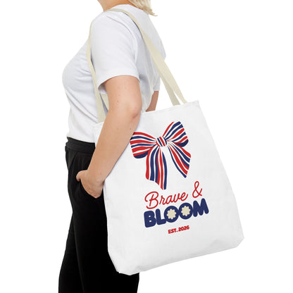 Brave & Bloom Patriotic Bow Tote Bag — Red, White & Blue Floral Accent