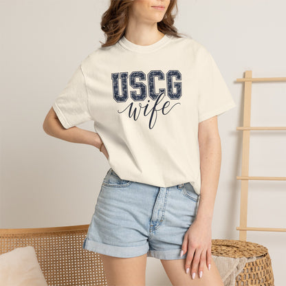 USCG Wife T-Shirt - Camo Print Military Spouse Tee