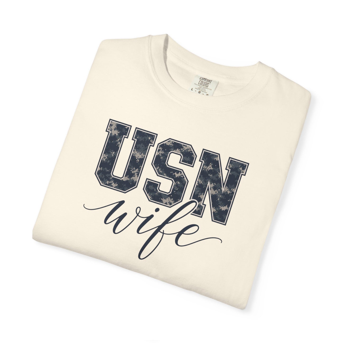 USN Wife T-Shirt - Blue Camo Print Military Spouse Tee