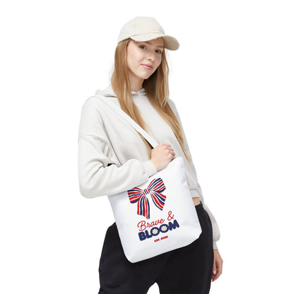 Brave & Bloom Patriotic Bow Tote Bag — Red, White & Blue Floral Accent