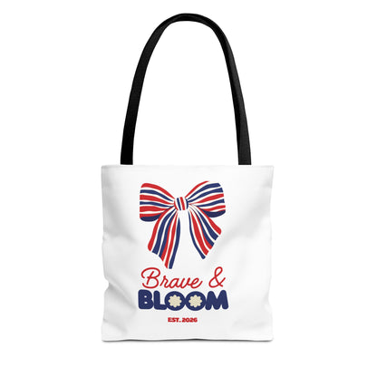Brave & Bloom Patriotic Bow Tote Bag — Red, White & Blue Floral Accent