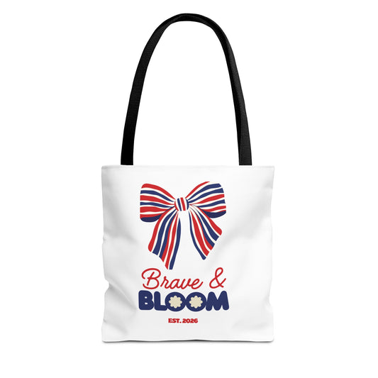 Brave & Bloom Patriotic Bow Tote Bag — Red, White & Blue Floral Accent