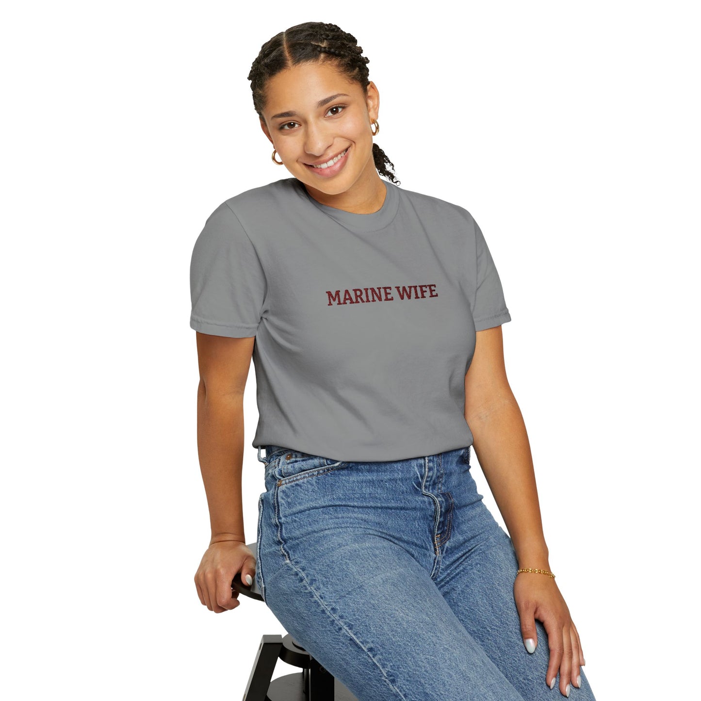 Marine Wife Embroidered T-Shirt — Military Spouse Tee