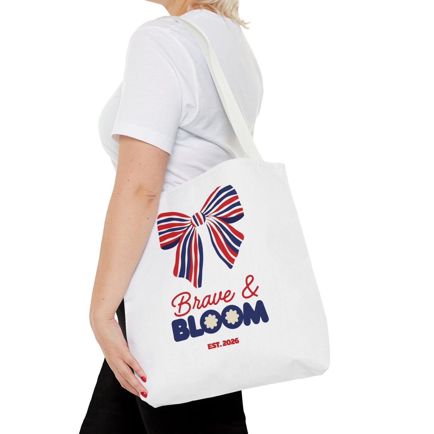 Brave & Bloom Patriotic Bow Tote Bag — Red, White & Blue Floral Accent