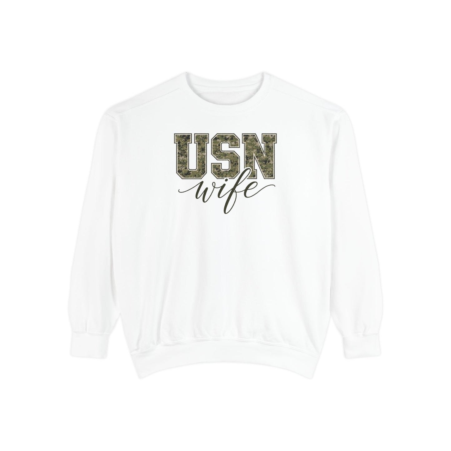 USN Wife Sweatshirt - Green Camo Print Military Spouse Crewneck