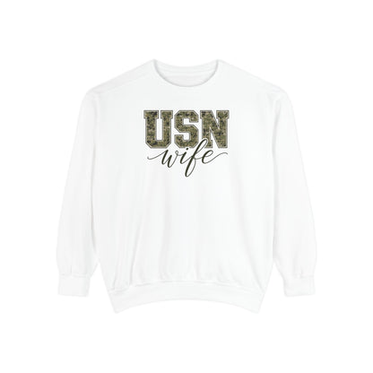 USN Wife Sweatshirt - Green Camo Print Military Spouse Crewneck
