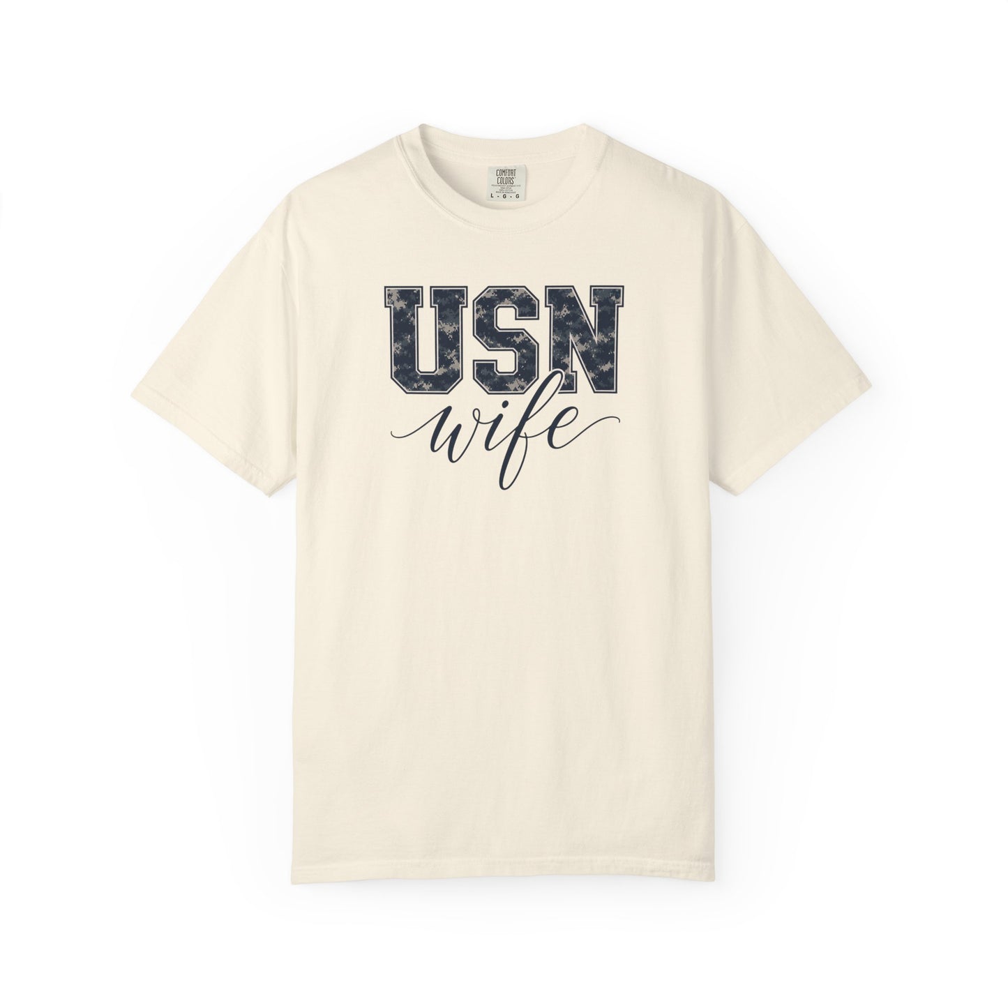 USN Wife T-Shirt - Blue Camo Print Military Spouse Tee