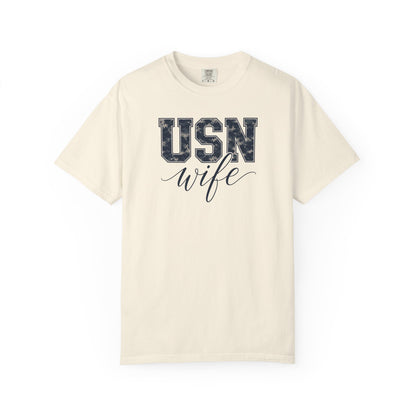 USN Wife T-Shirt - Blue Camo Print Military Spouse Tee
