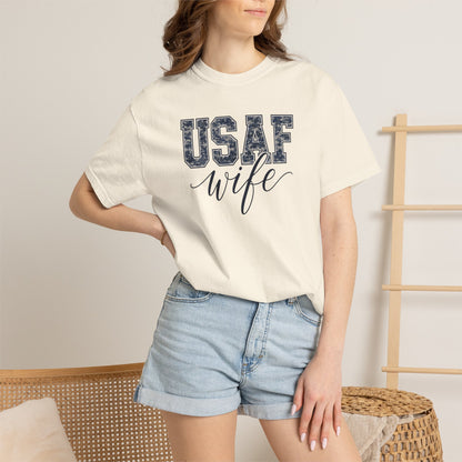 USAF Wife T-Shirt - Camo Print Military Spouse Tee