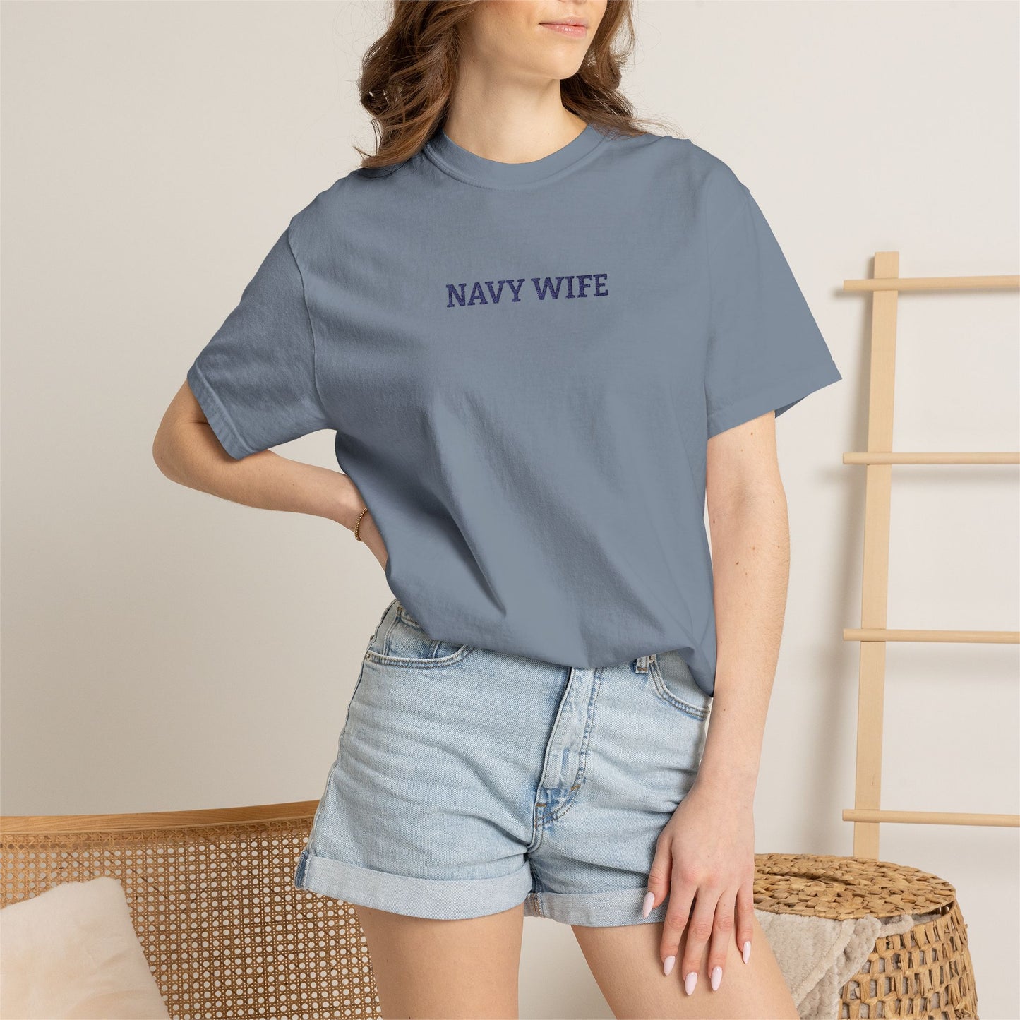 Navy Wife Embroidered T-Shirt —  Military Spouse Tee