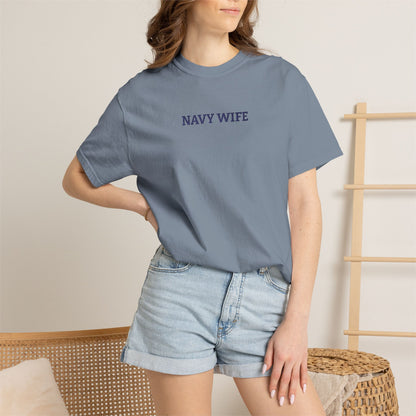 Navy Wife Embroidered T-Shirt —  Military Spouse Tee
